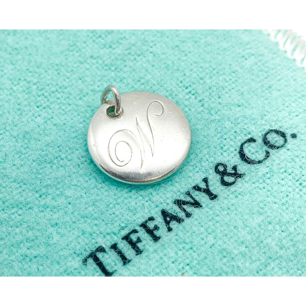 Tiffany & Co. Script Initial Letter W Disc Charm Sterling Silver Small